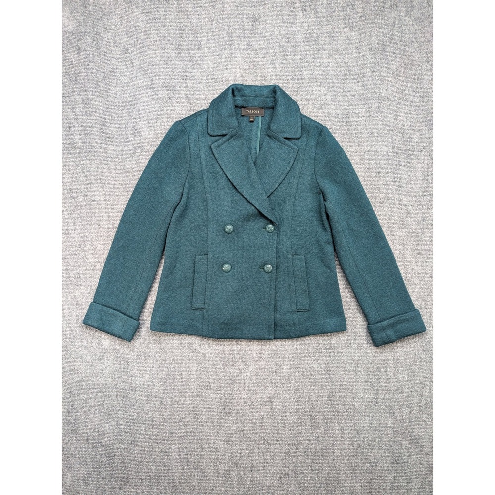 Talbots Womens Jacket 4 Double Breasted‎ Green Knit Classic Timeless Wool Blend